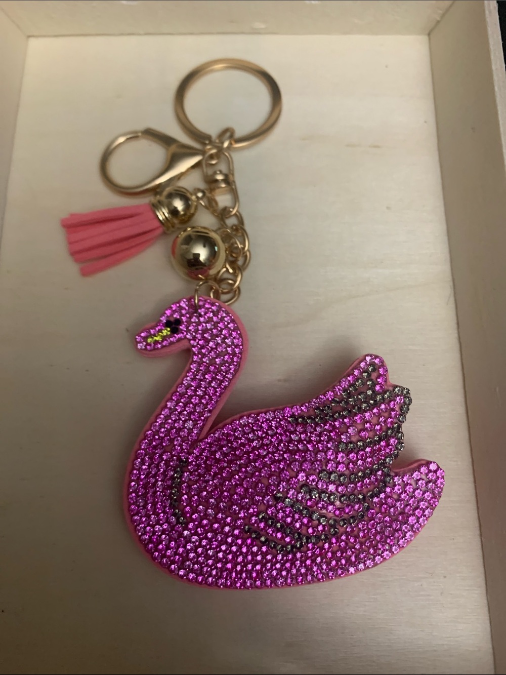 Pink Crystal Swan Keychain with Tassel - Unbranded